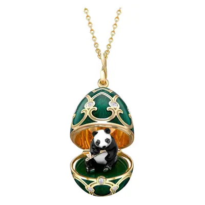 Faberge Tsarskoye Selo Yellow White Rose Gold Enamel Locket with Panda Surprise - Gold