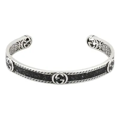 Gucci Interlocking Sterling Silver Black Enamel Cuff Bracelet D - 17cm
