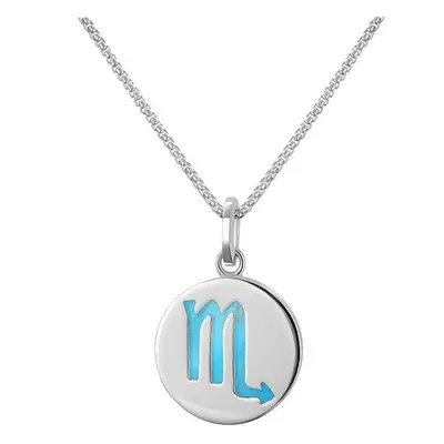 Sterling Silver Turquoise Zodiac Scorpio Round Necklace - Silver