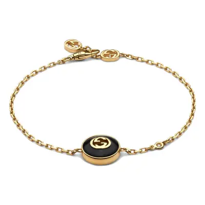 Gucci Interlocking 18ct Yellow Gold Black Onyx Bracelet - 16cm