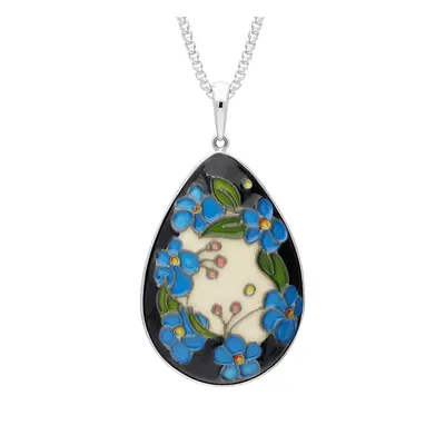 Sterling Silver Moorcroft Forget Me Nots Pear Shaped Pendant - Silver