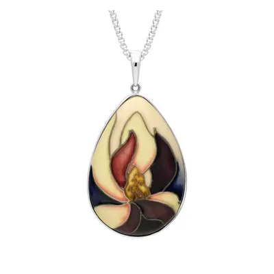 Sterling Silver Moorcroft Purple Flower Pear Necklace - Silver