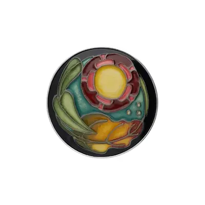 Sterling Silver Moorcroft Green Is The Garden Round Brooch - Silver