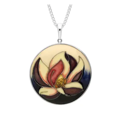 Sterling Silver Moorcroft Purple Flower Round Necklace - Silver