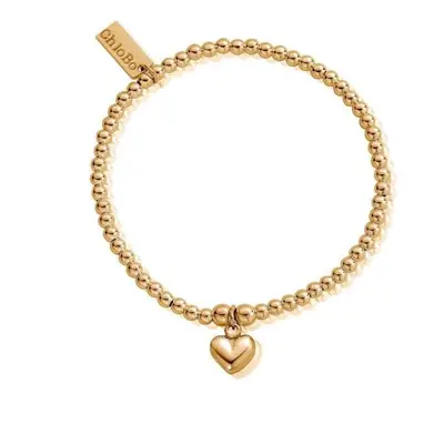 ChloBo Sterling Silver Gold Plated Cute Charm Puffed Heart Bracelet - Yellow Gold PVD