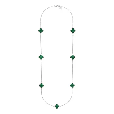 18ct White Gold Malachite Bloom Four Leaf Clover Long Necklace