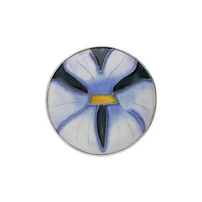 Sterling Silver Moorcroft Geranium Hearts Round Brooch - Silver