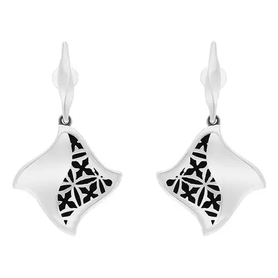 Sterling Silver Whitby Jet Filigree Gothic Square Drop Earrings - Silver