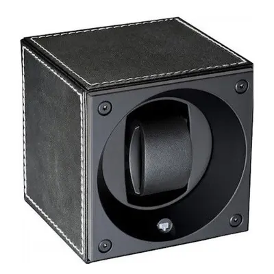 Swiss Kubik Watch Winder Single Black Leather With White Stitches