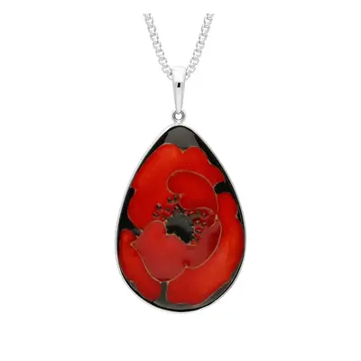 Sterling Silver Moorcroft Forever England 2 Poppy Pear Necklace - Silver