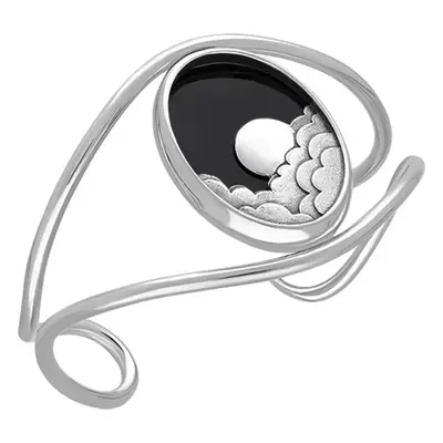 Sterling Silver Whitby Jet Gothic Moon and Cloud Cuff Bangle - Option1 Value Silver