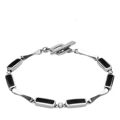 18ct White Gold Whitby Jet and Diamond Six Stone Oblong Bracelet - Option1 Value White Gold