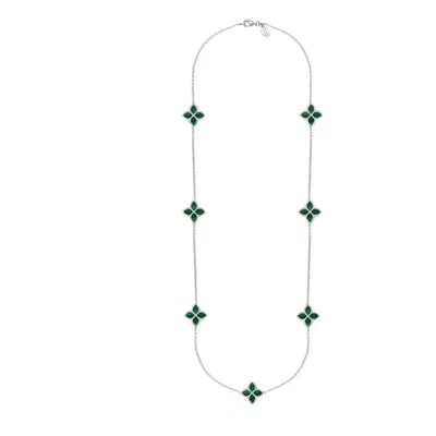 18ct Rose Gold Malachite Eden Long Marquise Flower Necklace - Gold