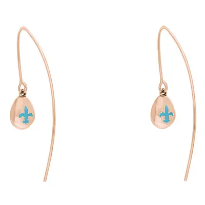 18ct Rose Gold Turquoise Fleur De Lis Disc Drop Earrings - Rose Gold