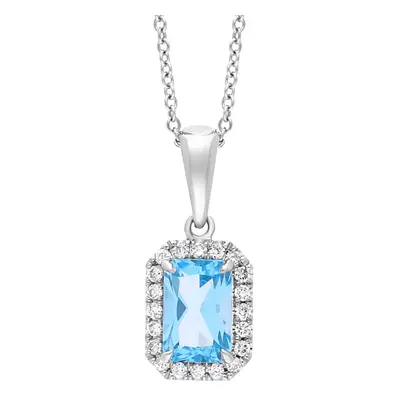 Tivon 18ct White Gold Blue Topaz Diamond Cluster Emerald Cut Necklace