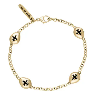 18ct Yellow Gold Whitby Jet Oval Fleur De Lis Detail Four Stone Bracelet - Yellow Gold