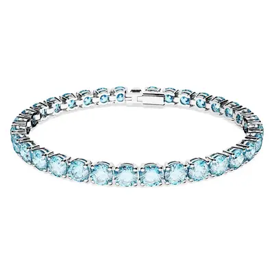 Swarovski Matrix Rhodium Plated Blue Crystal Medium Round Cut Tennis Bracelet Size L