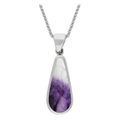 18ct White Gold Blue John Mother Of Pearl Small Double Sided Pear Cut Fob Necklace
