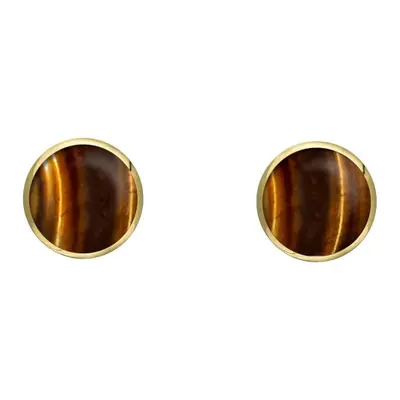 9ct Yellow Gold Tigers Eye 4mm Classic Small Round Stud Earrings