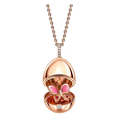 Faberge 18ct Rose Gold Diamond Pink Sapphire Butterfly Locket