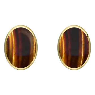 9ct Yellow Gold Tigers Eye 8 x 6mm Classic Medium Oval Stud Earrings