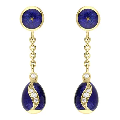 Faberge Victor Mayer 18ct Yellow Gold 0.11ct Diamond Blue Enamel Egg Drop Earrings