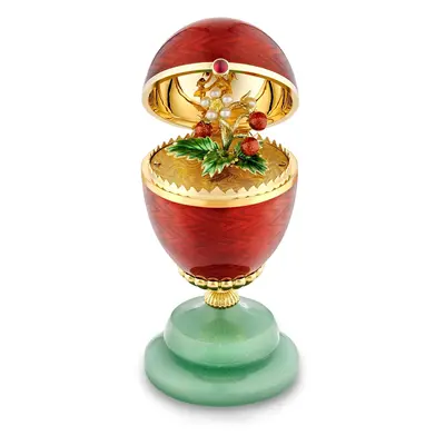 Faberge Heritage 18ct Yellow Gold Red Enamel Limited Edition Egg Objet with Strawberry Surprise