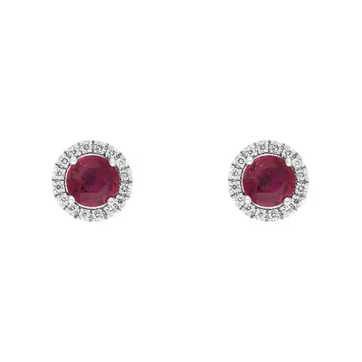 Hans D Krieger 18ct White Gold Ruby Diamond Round Cluster Stud Earrings