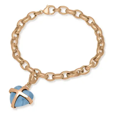 18ct Rose Gold Aquamarine Medium Cross Heart Charm Bracelet