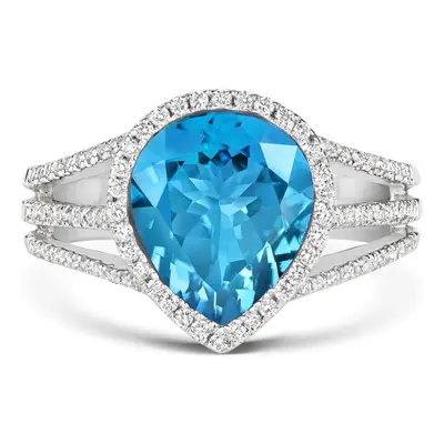 18ct White Gold 3.32ct Blue Topaz Diamond Pear Cut Ring