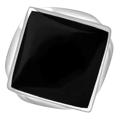 18ct White Gold Whitby Jet Queen's Jubilee Hallmark Small Rhombus Ring