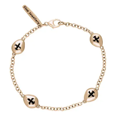 9ct Rose Gold Whitby Jet Oval Fleur De Lis Detail Four Stone Bracelet