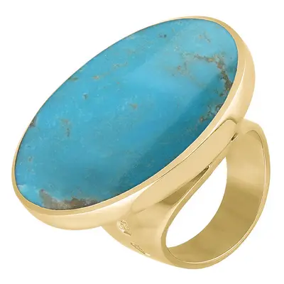 18ct Yellow Gold Turquoise King's Coronation Hallmark Large Round Ring D