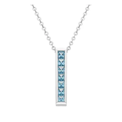 9ct White Gold Blue Topaz Seven Stone Princess Cut Necklace