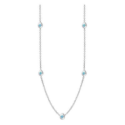 9ct White Gold Turquoise Fleur De Lis Link Disc Chain Necklace