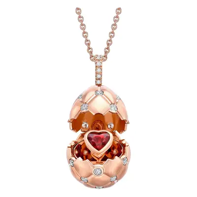 Faberge Treillage 18ct Rose Gold Diamond Ruby Heart Surprise Egg Pendant