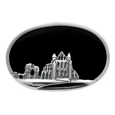 Sterling Silver Whitby Jet Gothic Oval Abbey Brooch