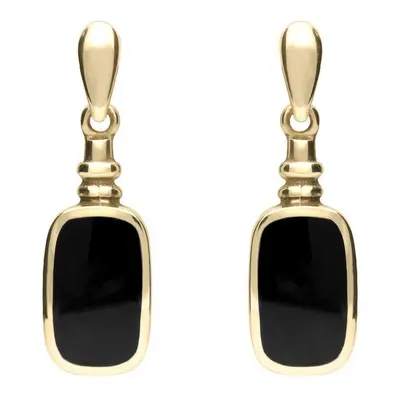 9ct Yellow Gold Whitby Jet Oblong Bottle Top Drop Earrings