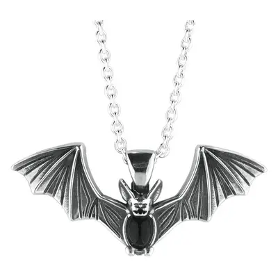 Sterling Silver Whitby Jet Gothic Oval Belly Bat Necklace