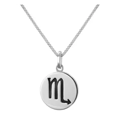 Sterling Silver Whitby Jet Zodiac Scorpio Round Necklace