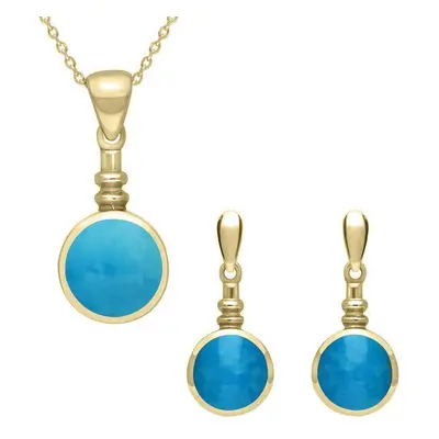 9ct Yellow Gold Turquoise Round Bottle Top Two Piece Set