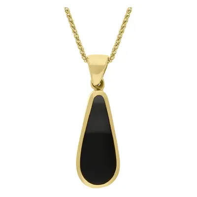 18ct Yellow Gold Blue John Whitby Jet Small Double Sided Pear Cut Fob Necklace