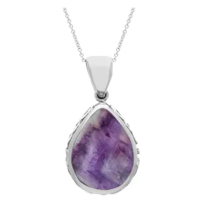9ct White Gold Blue John Mother Of Pearl Double Sided Celtic Pear Cut Fob Necklace
