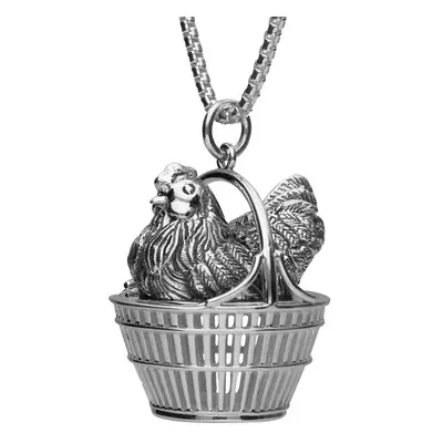 Sterling Silver Easter Large Hen in Basket Necklace