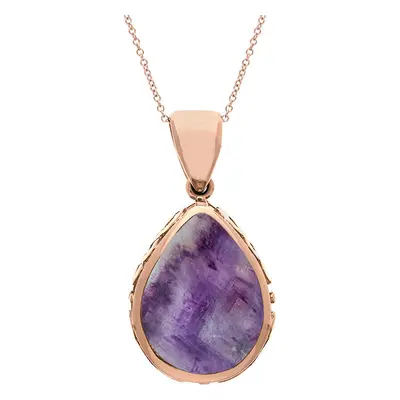 9ct Rose Gold Blue John Mother Of Pearl Double Sided Celtic Pear Cut Fob Necklace