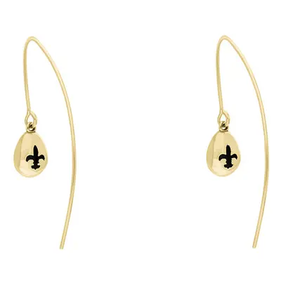 18ct Yellow Gold Whitby Jet Fleur De Lis Disc Drop Earrings