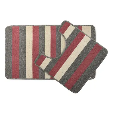 Jersey Contrast Pink Stripe 2 Piece Bath Mat Set