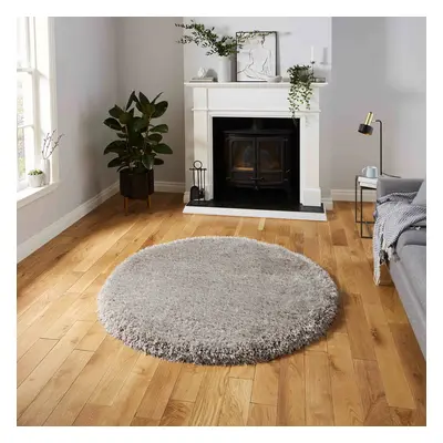 Montana Silver Grey Luxury Circle Shaggy Rug