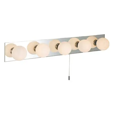 Firstlight Showtime Retro Style 5-Light Light Bar with On/Off Pull Cord in Mirrored and Opal Gla