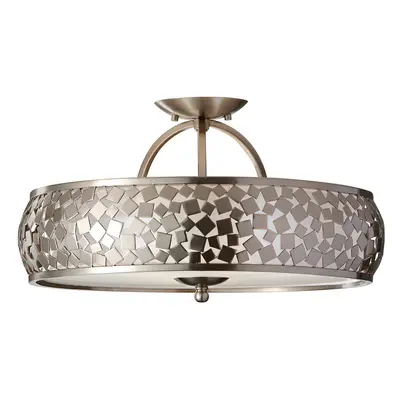 FE-ZARA-SF Zara 3 Light Brushed Steel Semi Flush Pendant